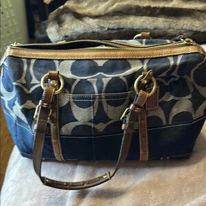 Coach Blue Denim Satchel with Signature Monogram